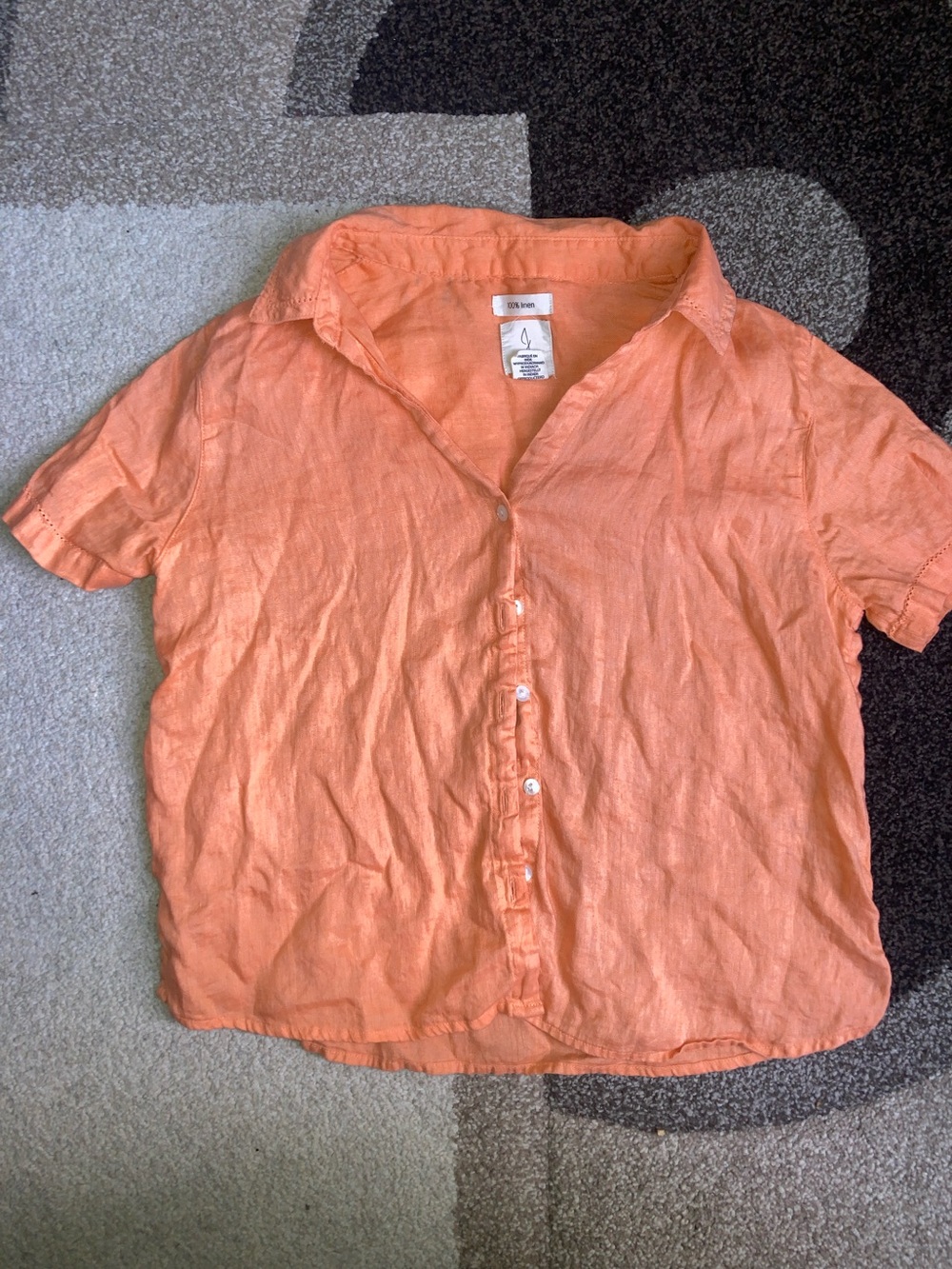 Casual Orange Linen Button-Down Shirt for Women